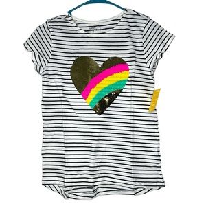 Rumi+Ryder Striped Sequin Heart Short Sleeve NWT